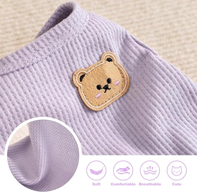 Waffle Knit Cat & Dog T Shirt for Small Dogs, Stretchable Puppy Shirt for Sphynx Cats & Small Breeds, Pet Clothes | Breathable Summer/Winter Apparel for Newborn(Purple&Blue&Green Large)