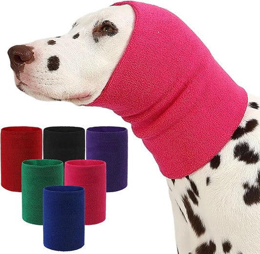 Dog Calming Hoodie and Ear Muffs – Soft Double-Layer Ear and Neck Cover for Anxiety Relief & Noise Protection, Elastic Pet Head Wrap for Grooming, Bath, Drying & Fireworks