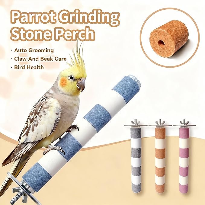 AOTU Bird Perch for Cage, 7.9” x 1” Rough-Surfaced Grinding Stone – Durable Beak & Claw Trimming Accessory for Conure, Cockatiel & Parrot, Non-Toxic Long-Lasting Bird Cage Accessory