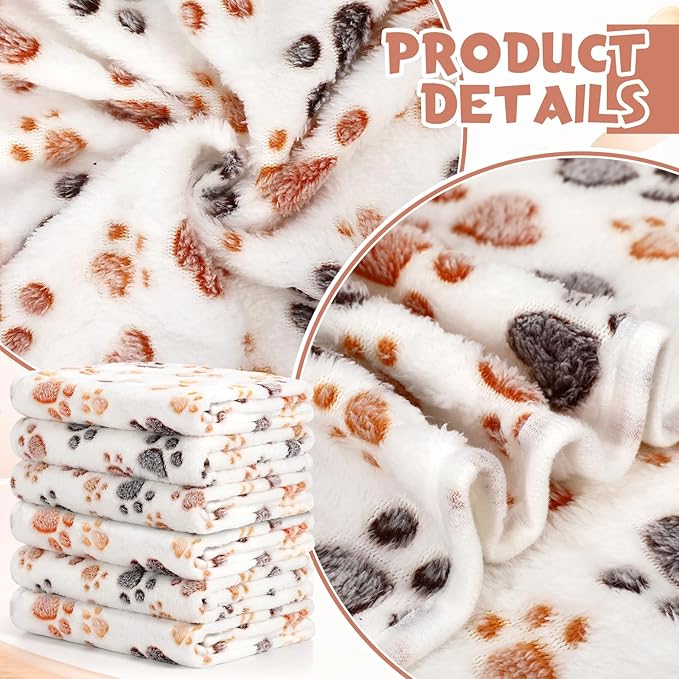 Tegeme 12 Pcs Pet Blankets 41 x 30 Inch Soft Fluffy Fleece Dog Cat Warm Paw Print Pattern Blankets Flannel Throw for Pets Dog Puppy Cat(White, Gray)