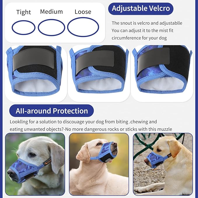 HEELE Dog Muzzle,Soft Nylon Muzzle Anti Biting Barking Chewing,Air Mesh Breathable Drinkable Adjustable Loop Pets Muzzle for Small Medium Large Dogs 4 Colors 4 Sizes (P-Sky Blue, XS)
