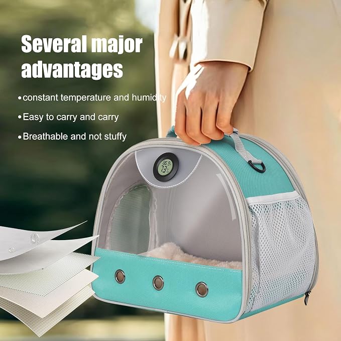 Bearded Dragon Travel Backpack Carrier with Reptile Thermometer and Humidity Gauge Lizard Travel Cage Space Capsule Clear Bubble Window Astronaut Reptile Bag for Ball Python (Green, Carrier+I LSH)