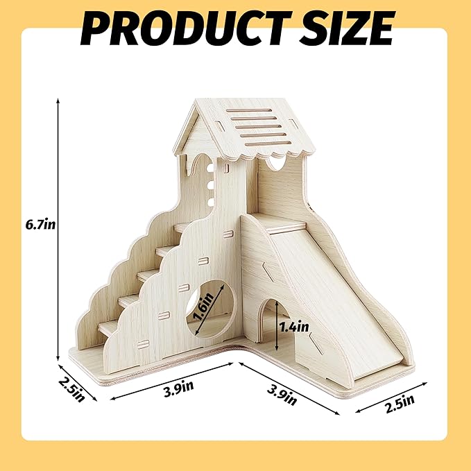 Hamster House,Tiny House with Slide House, Double-Decker Hut,Hamster Cage Accessories,Small Animal Habitat Decor for Hamster