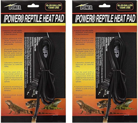 iPower 6x8 Inch Reptile Heat Pad Under Tank Heater, Energy-Efficient & Waterproof Design Terrarium Warmer Mat for Turtles, Lizards, Snakes, 2 Pack