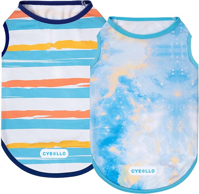 cyeollo 2pack Dog Cooling Shirt, Breathable Sleeveless Summer Clothes for Dogs, Intant Cool Dog T Shirts for Small Dogs, Blue Sky L