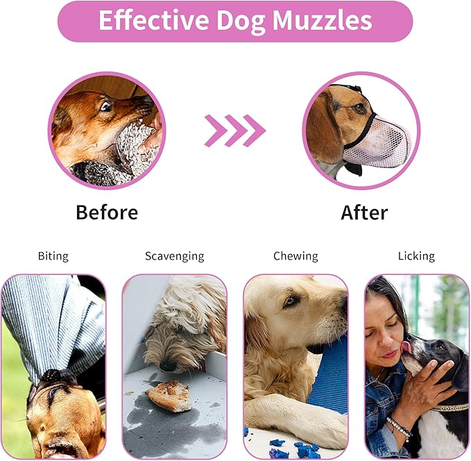 Dog Muzzle for Extra Large Dogs - Anti Barking/Biting/Chewing- Reflective & Adjustable Basket Muzzle with Air Mesh for German Shepherd Pink XXL