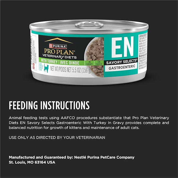 Pro Plan Veterinary Diets Purina EN Savory Selects Gastroenteric with Turkey in Gravy Feline Formula – Digestive Cat Food - 5.5 Oz. Can