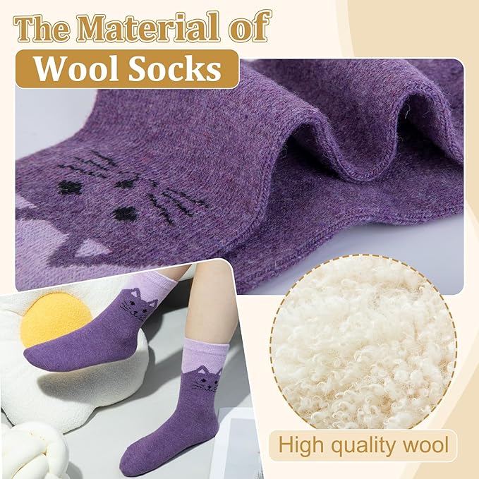 Justay 5 Pairs Womens Wool Socks Thick Warm Winter Socks Casual Cozy Socks Vintage Knit Crew Socks Gift for Women