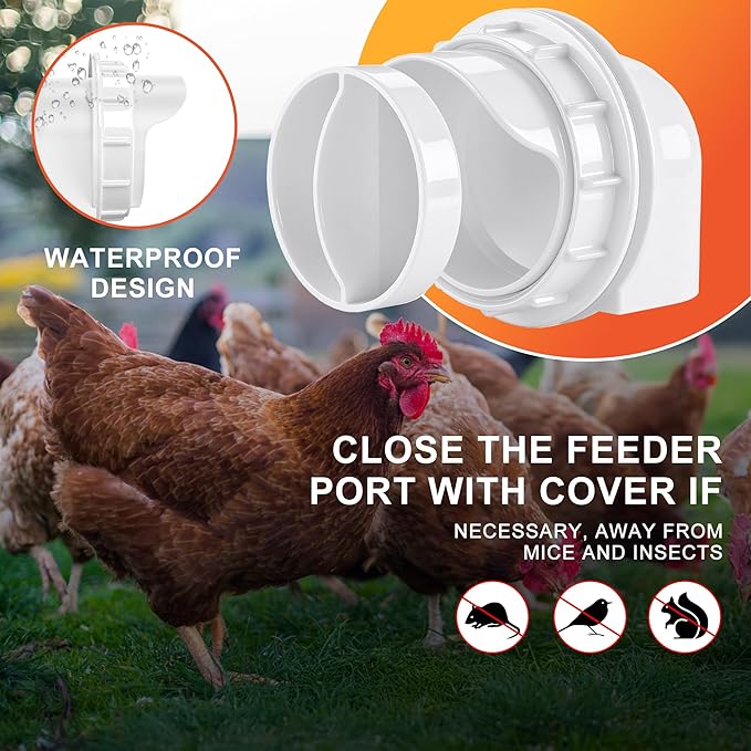 ZenxyHoC Chicken Feeders No Waste, DIY Automatic Poultry Feeder 8 Ports 1 Hole Saw with Covers Gravity Feed Kit for Buckets Barrels Bins Troughs (White)