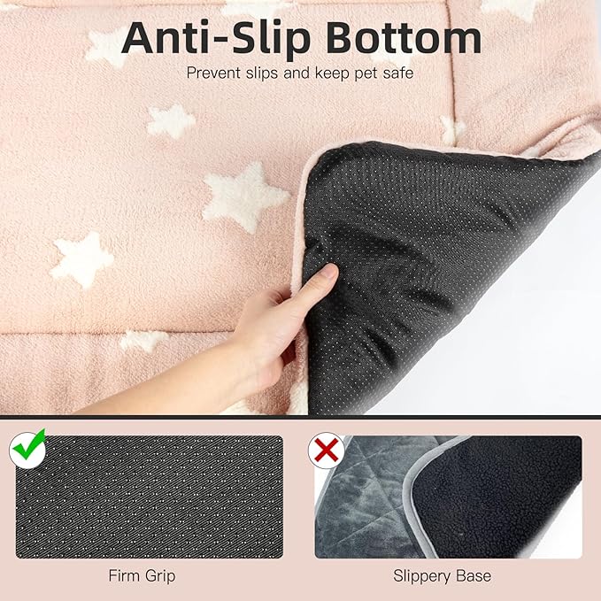 Mora Pets Dog Crate Pad Crate Bed Mat Small Dog Bed Washable Cute Star Pet Kennel Bed for Dog Cage Ultra Soft Flat Puppy Cat Kitten Pillow for Sleeping Anti-Slip Pink 24 x 18 inch 2 Pack