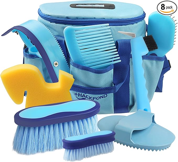 Horse Grooming Kit 9pcs Horse Brushes Equine Grooming Brushes Tack Room Supplies Set with Organizer Tote