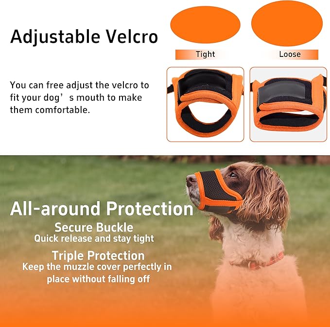 Seyezo Dog Muzzle, Soft Breathable Muzzle for Small Medium Large Dogs, Air Mesh Nylon Muzzle Cover Prevent Biting Barking Chewing, Adjustable Drinkable Pet Muzzle 6 Sizes (Orange,XXL)