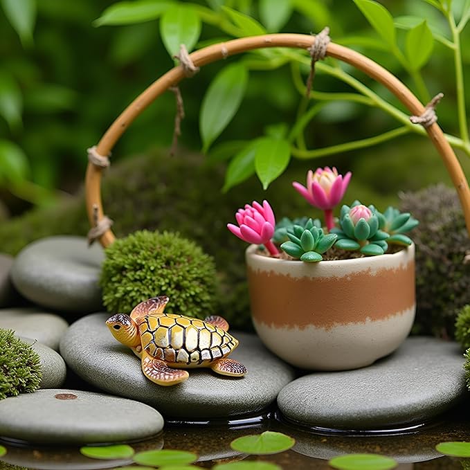 Jowxsx 2Pcs Micro Landscape Mini Turtle Resin Miniature Figurines Ornament for Aquarium Garden Bonsai Home DIY Decoration