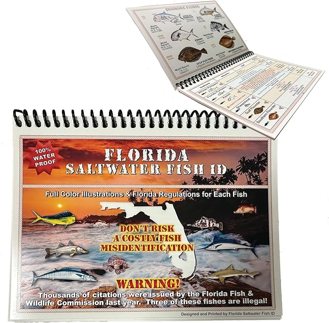 Florida Saltwater Fish Identification Book with FWC Rules, Regulations, Limits, and Sizes with 90+ Marine and Shark Photographs, Waterproof Fishing Guide, Angler and Fishermen Booklet