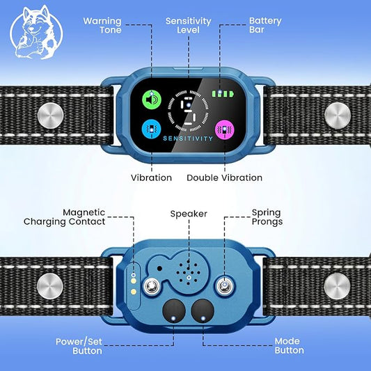 Beep & 2X VIBRATION Smart Dog Bark Collar| 2-in-1 Auto Anti-Bark & Training E-Collar with Remote| 20lbs+| Resizes for Small Medium & Large Dogs| 4 Humane Modes| Rechargeable| 5 Sensitivities