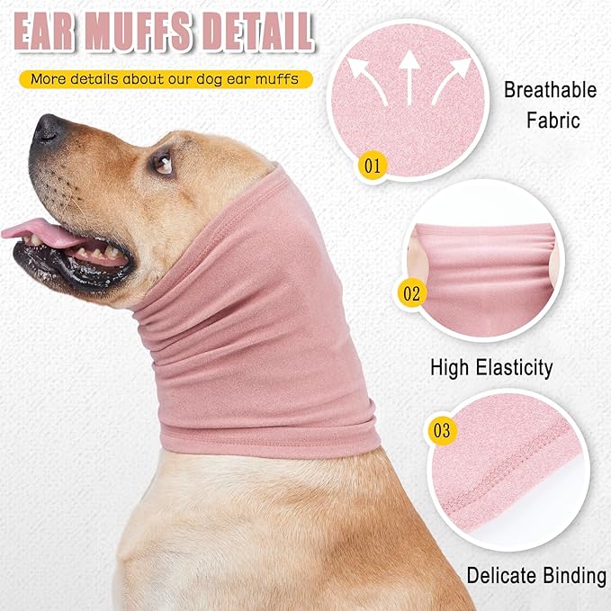 Meifsou Calming Hoodie for Dogs - Stretchy Dog Ear Cover, No Shake Anxiety Head Wrap Quiet Ears, Pet Snoods for Thunder, Lightning, Fireworks, Vet Visits, Grooming, Rabbit Plush Fabric, Pink S