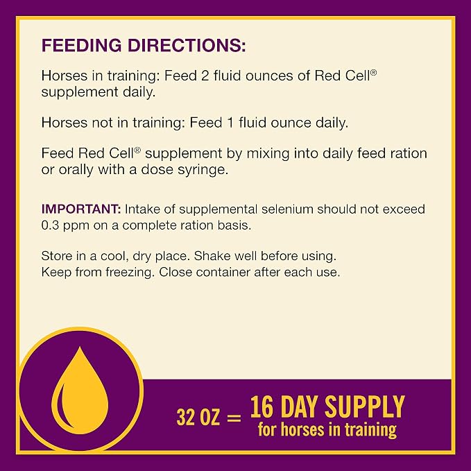 Horse Health Red Cell, Liquid Vitamin-Iron-Mineral Supplement for Horses, Helps Fill Important Nutritional Gaps in Horse's Diet, 1 Qt., 32 Oz., 16-Day Supply