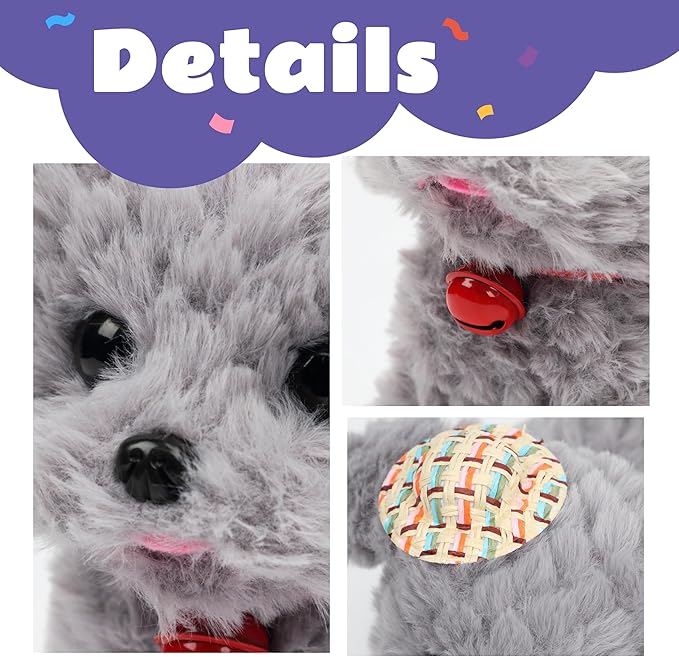 Walking Grey Dog Stuffed Animal Talking Wagging Nodding Educational Plush Puppy Toy Electric Interactive Animated Plushies for Girls Boys Birthday