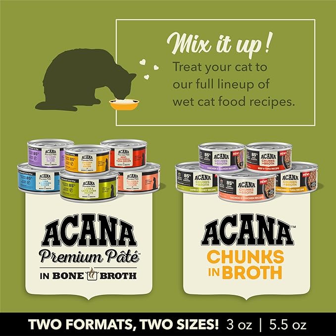 ACANA Premium Pate Wet Cat Food in Bone Broth Tuna + Chicken Recipe 5.5oz Cans (12 count)