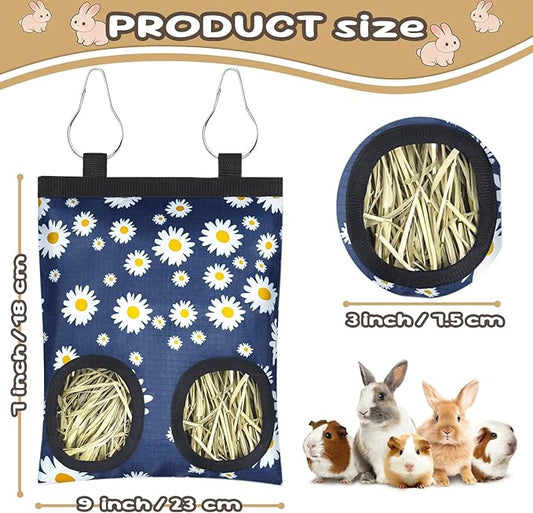 2 Pack Rabbits Hay Feeder Bag, 2 Holes Hanging Bunny Hay Feeder Guinea Pig Feeding Bag Storage Dispenser for Bunny Rabbits Chinchillas Hamsters Small Pets and Animals