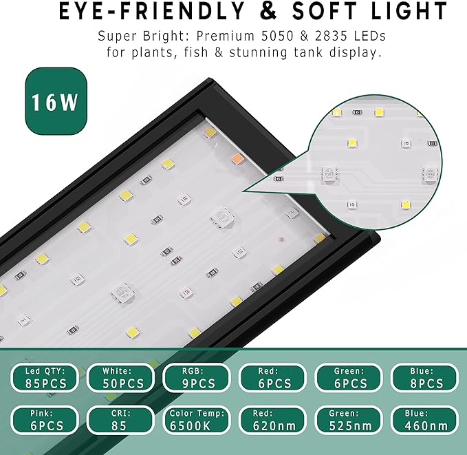 24/7 LED Aquarium Light for 18-24 Inch Plant & Fish Tank, 12-Color & Gradient & Full Spectrum with Auto On/Off, Brightness, Sunrise-Daylight-Moonlight, Extendable Brackets for Freshwater IP68