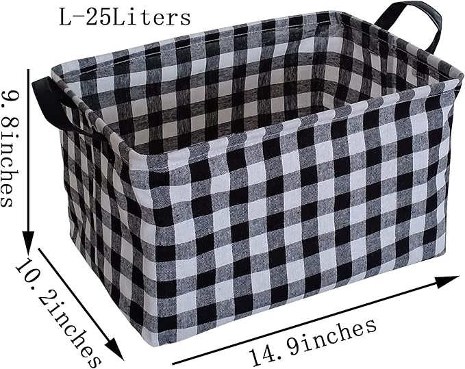 Kid Storage Basket Gift Shelf Basket Toy Storage Bin, Nursery Basket Organizer Box for Children Room Deco With Handles (Black grid)