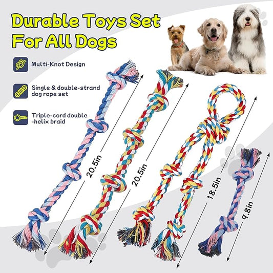 Rocfish 4 Pack Dog Rope Toys for Aggressive Chewers, Tough Tug of War Dog Toys for Large, Medium & Small Dogs, 100% Cotton Teeth Cleaning Chew Toys, Heavy Duty Tug Toy to Relieve Dog Boredom