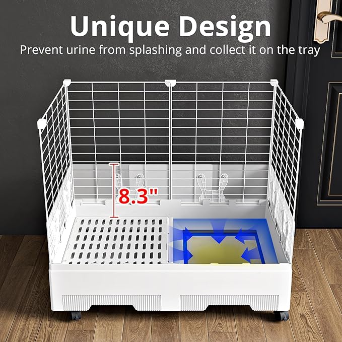 Oneluck Large Rabbit Cage Indoor,2-Story Bunny Hutch with Rasied Urine-Proof Walls, Leak-Proof Trays, Wheels,37" L x22 W x 30" H for Rabbits, Chinchillas, Guinea Pig (Small, Transparent)