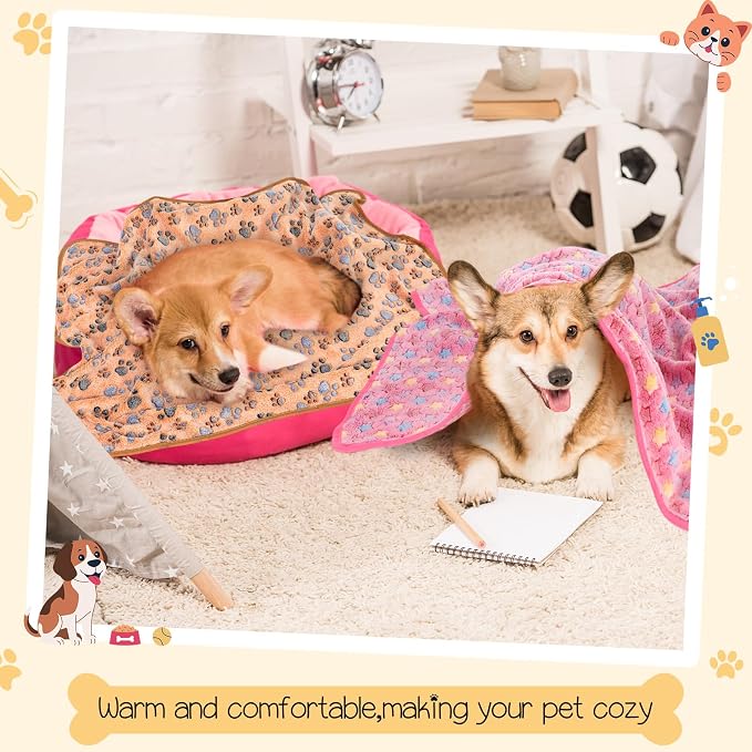 Tatuo 12 Pieces 41 x 30 Inch Dog Blanket Super Soft Warm Cat Sleep Mat Pet Kitten Doggy Fluffy Fleece Blankets with Cute Dog Paw Bone Star Elephant Patterns Printed Fluffy Blanket for Small Cat Puppy