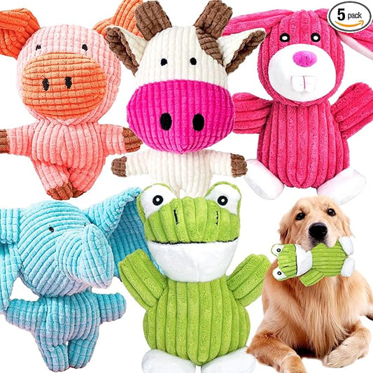 MRSOHRET 5 Pack Squeaky Dog Toys, Tough Stuffed Plush Puppy Tough Chew Toys, Durable Plush Animal Dog Toy for Large Small Medium Dogs to Keep Them Busy