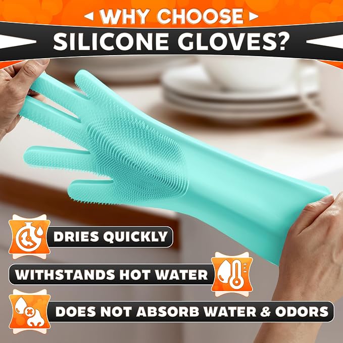 ALPENKOK Silicone Dishwashing Gloves with Scrubber – Non-Slip Silicone Gloves for Washing Dishes | Household Use