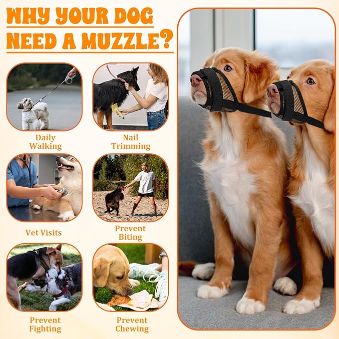ElevateTech 3Pcs Dog Muzzle Soft Mesh Muzzle for Small Medium Large Dogs Adjustable Strap Breathable Dog Mouth Guard Anti Biting Barking Chewing Suitable Pets Walking Camping 3 Sizes (Black S M L)