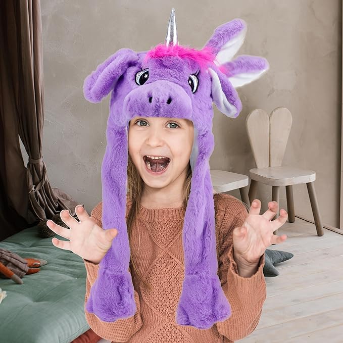 Bubblepompom Animal Hat with Ears Moving Jumping Pop Up Beating Hat Plush Holiday Cosplay Dress Up Funny Gift for Kids