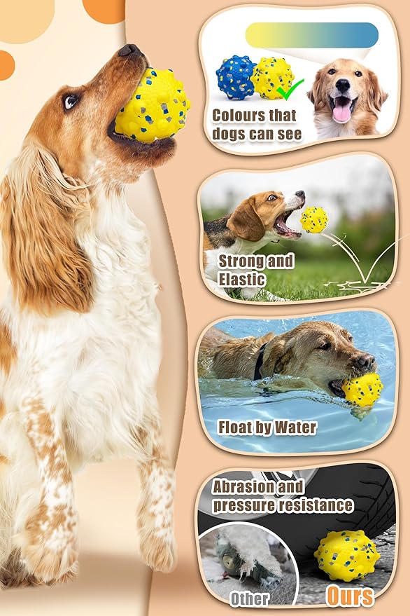Moonorange Dog Tennis Balls for Aggressive Chewers, Indestructible Durable Bouncy Interactive Toy for Dogs Fetch Game Lightweight Floating Outdoor Training(4Pcs Medium)