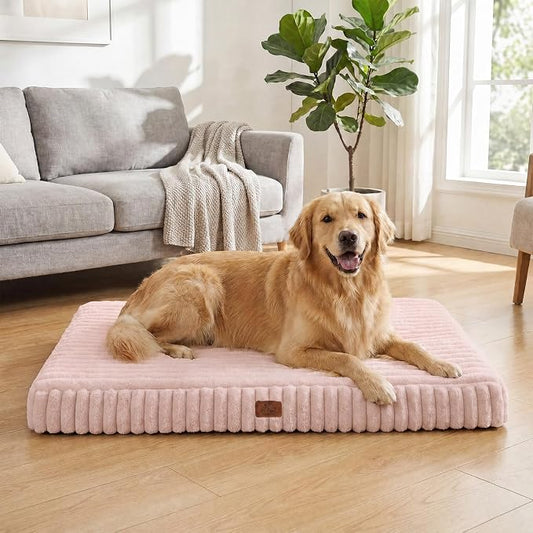 Orthopedic Dog Bed for Extra Large Dog, Waterproof Pet Bed,Non-Slip Bottom and Egg-Crate Foam with Removable Washable Cover Crate Bed,Pink,42"x30"x4"