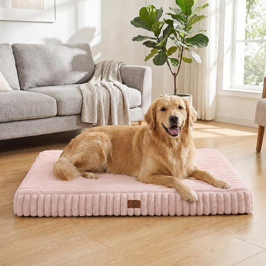 Orthopedic Dog Bed for Extra Large Dog, Waterproof Pet Bed for Crate,Non-Slip Bottom and Egg-Crate Foam with Removable Washable Cover Crate Bed,Pink,41"x27"x4"