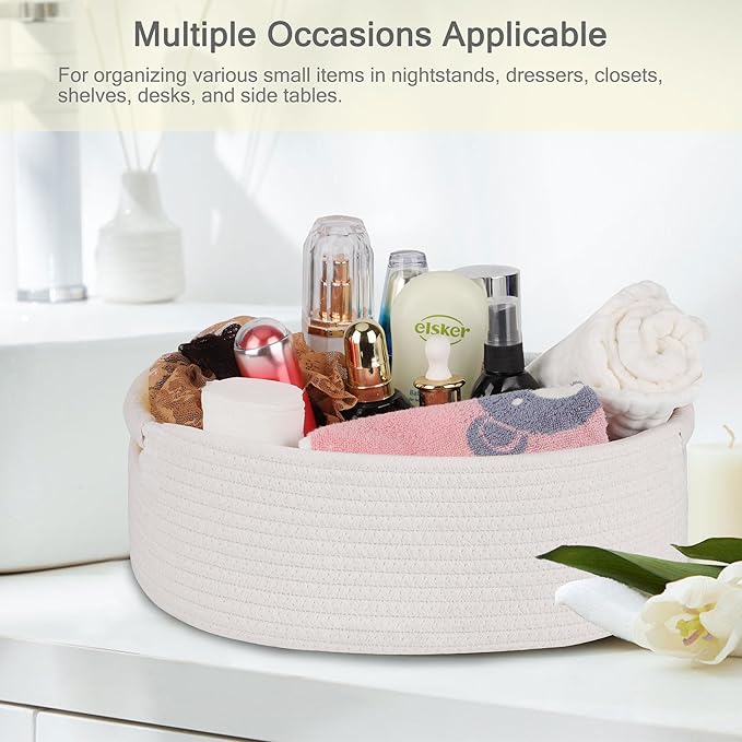 Small Woven Basket with Gift Bags and Ribbons, Empty Baby Gift Baskets for Kids Women Men, Shelf Storage, Small Cat Dog Pet Toy Boxes, 13”x 9”x 5.5”, White