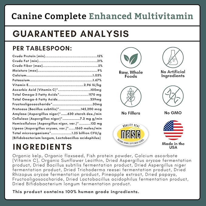 Wholistic Pet Organics Canine Complete - Dog Multivitamin Powder - 8 oz - Daily Dog Vitamins and Supplements for Homemade Food - Immune System, Skin, Coat & Overall Health - All Breeds - 22 Scoops