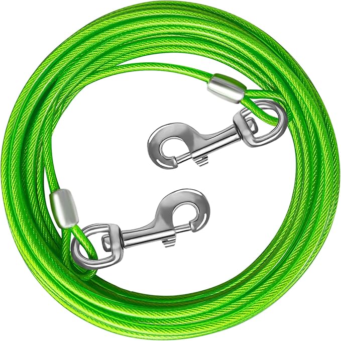 Dog Tie Out Cable 10/15/20/25/30 FT Dog Runner for Yard Steel Wire Dog Cable with Durable Superior Clips Green Dog Chains for Outside Dog Lead for Large Dogs Up to 166 lbs