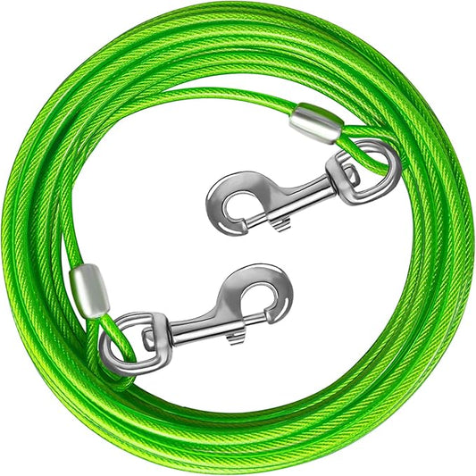 Dog Tie Out Cable 10/15/20/25/30 FT Dog Runner for Yard Steel Wire Dog Cable with Durable Superior Clips Green Dog Chains for Outside Dog Lead for Large Dogs Up to 167 lbs