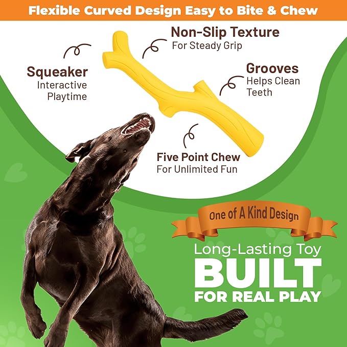 Yellow Chicken Flavored Rubber Dog Toy - 100% Natural Rubber Squeaky Toy for Medium & Large Breeds - Ideal for Fetch & Tug of War & Dental Ridges for Chewing - Non-Toxic & Safety Tested