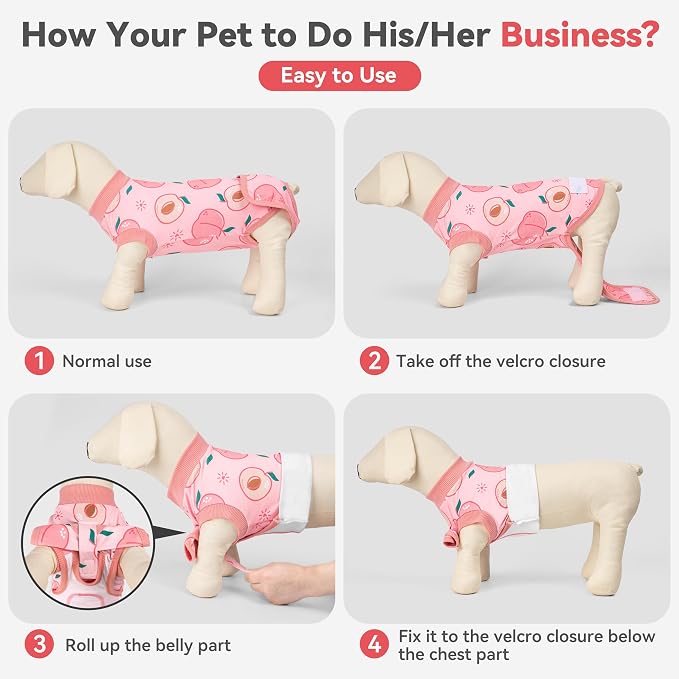cyeollo Dog Surgery Recovery Suit, Soft Dog Onesie, E-Collar & Cone Alternative, Spay Neuter Suit for Male Female Dogs, Anti-Licking Wound Surgical Clothes, Comfy Body Suit for Small Dogs, Peach M