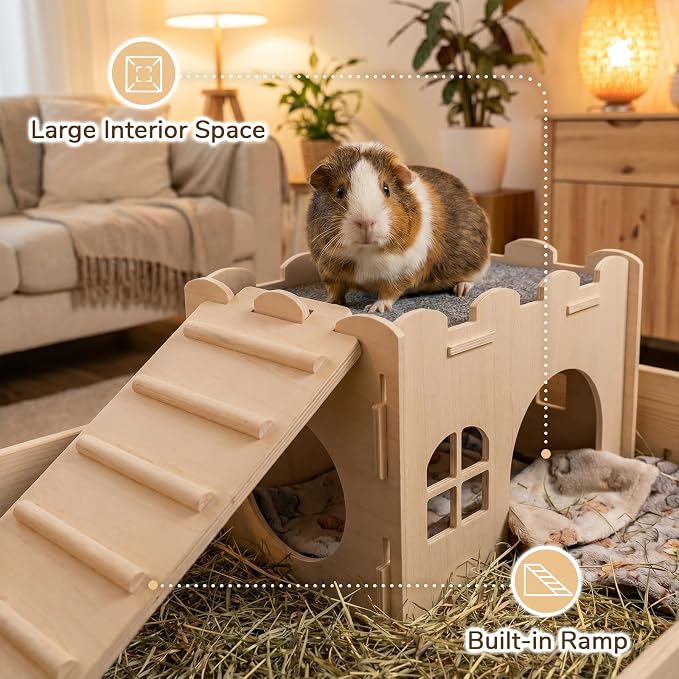 Guinea Pig Hideout Wooden Ramp and Ladder Board, Small Animal Climbing Board with Slats, Can Be Used as Bridge with House, for Guinea Pig, Chinchilla
