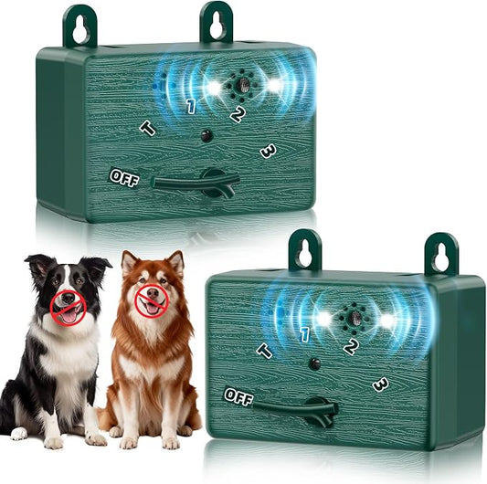 2-Pack Dog Bark Deterrent Devices, Anti Barking Device for Dogs, Battery Powered Bark Control Device for Indoor Outdoor Use, Humane Dog Training Tool to Stop Barking, Chewing & Bad Behavior(Green)