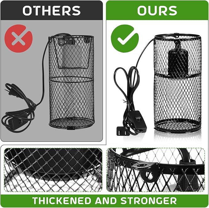 VIHOSE 2 Pcs Reptile Heat Lamp Guard with 150W Ceramic Heat Emitter Basking Anti Scald Heating Lamp Holder Mesh Cage Reptile Protection Lampshades for Lizard Snake Chick, Bulb Not Included (Black)