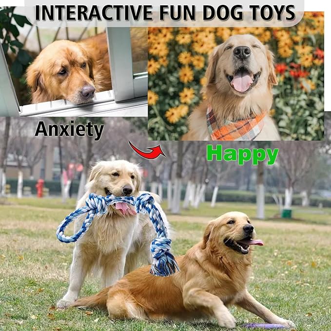 XIGOU Dog Rope Toys Indestructible Dog Toys, Dog Chew Toys for Aggressive Chewers, Tough Puppy Teething Chew Toys for Boredom, Dental Cleaning Tug of War Dog Toy, Great for Small to Large Breed, Blue