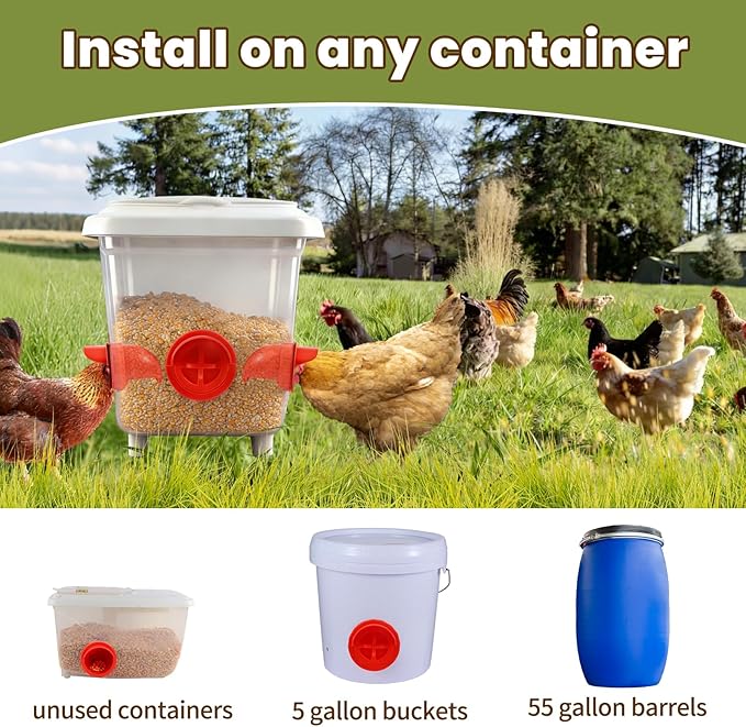 8-Pack DIY Automatic Chicken Feeder Ports, No Waste Poultry Feeder Kit for Buckets & Bins, Waterproof Feeding Cups for Chickens Ducks & Other Poultry, with Hole Opener Tool