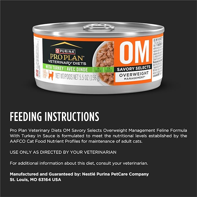 Purina Pro Plan Veterinary Diets OM Overweight Management Savory Selects With Turkey Feline Formula Wet Cat Food - (Pack of 24) 5.5 oz. Cans