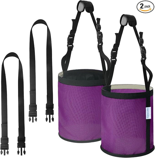 Horse Feed Bag 2 Pcs, Mesh Feed Bags for Horses, Muzzle Feedbag for Feeding Grain, Anti-Spill Design Feeder, Soft Neck Pad Nose Pad, Universal Fit (Purple, Pack of 2)