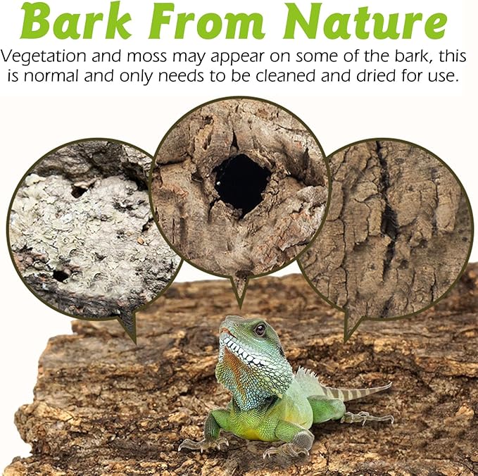 Reptile Cork Bark Bulk 1.5 Lb Cork Wood for Terrarium, Natural Flat Cork Bedding Terrarium Substrate for Bearded Dragon Snake Spiders Hermit Crabs Geckos Tortoise